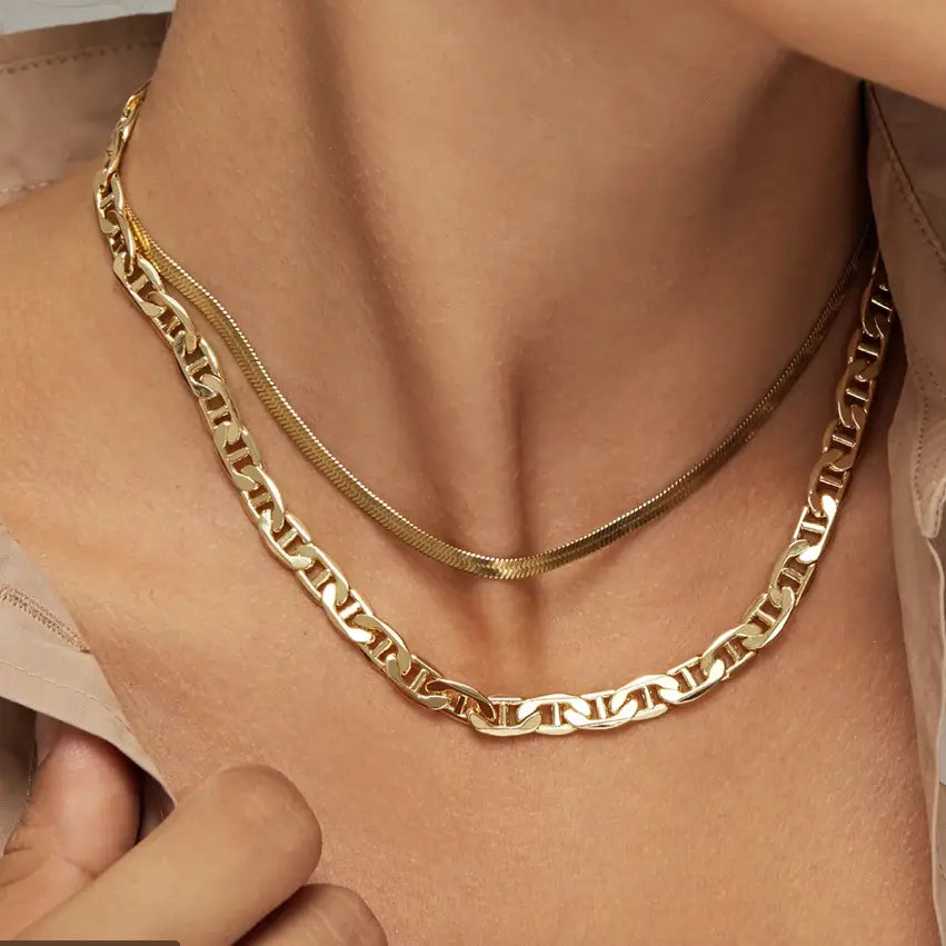 Melanie-Flat  Mariner Link Chain Necklace in 14K Gold - Preorder Now