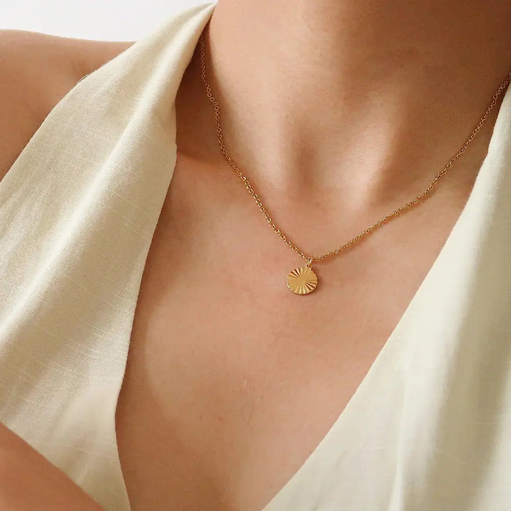 Miraz 18k Gold Non-Tarnish Round Sun Gaze Necklace - Preorder Now