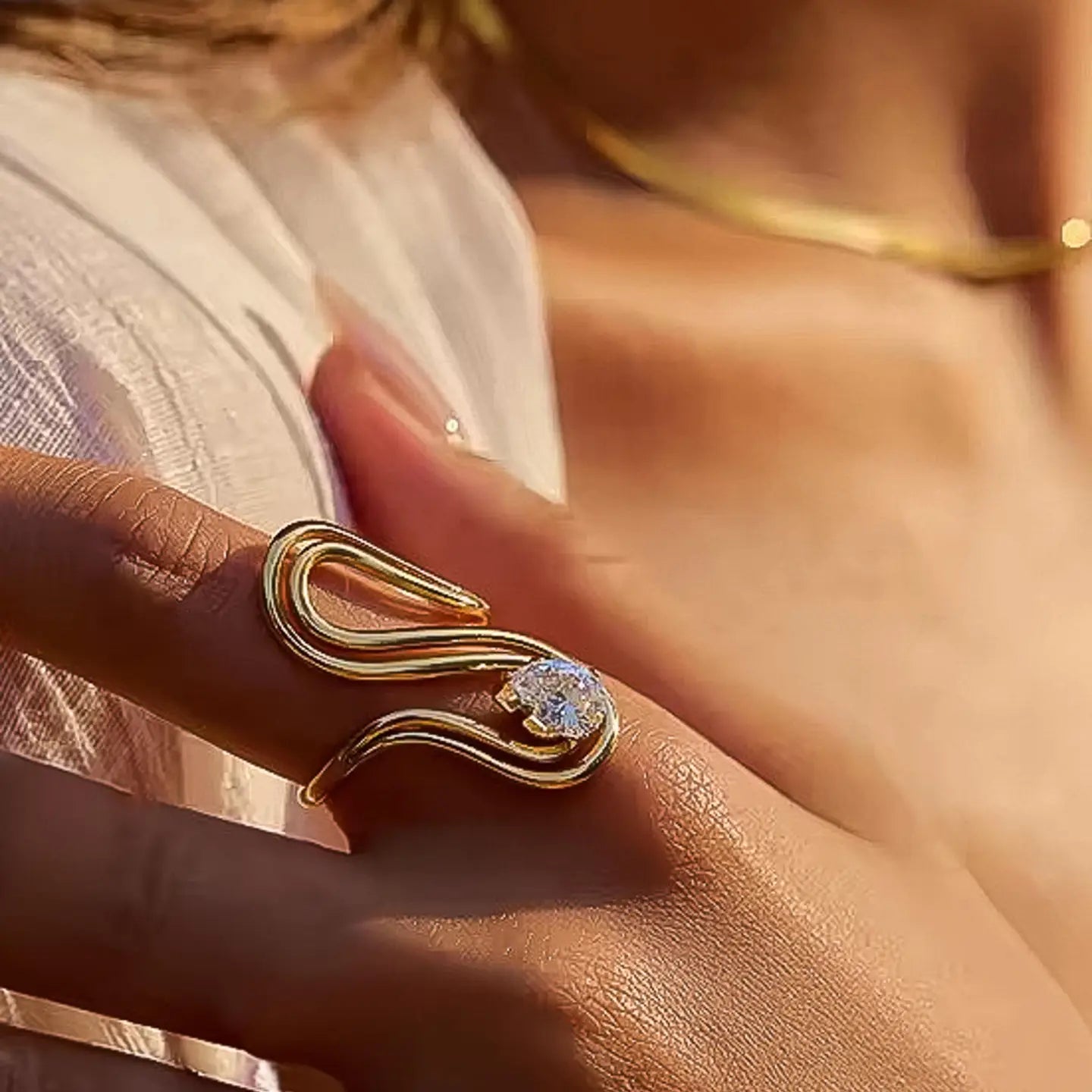 Monarque 18K Gold Non-Tarnish Abstract Oval CZ Ring - Preorder Now