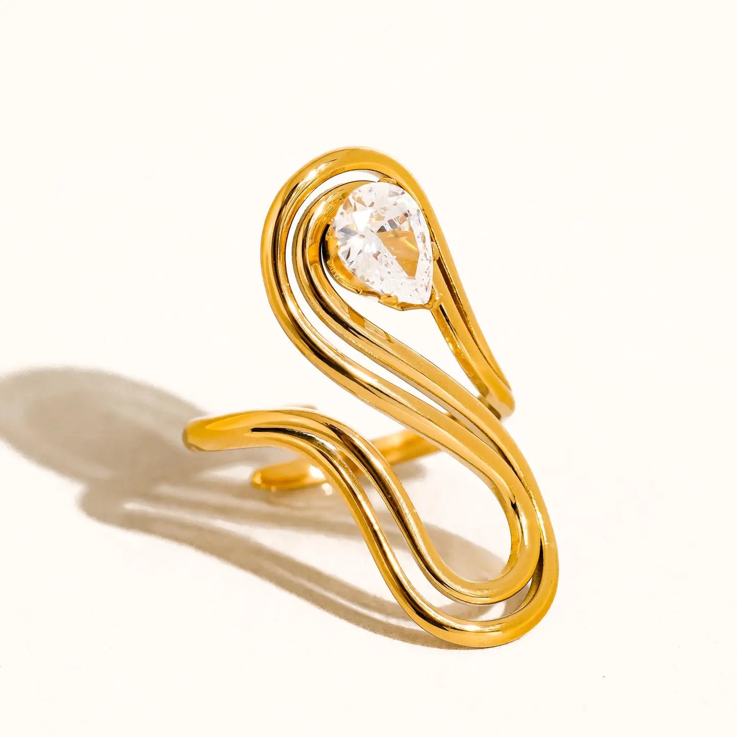 Monarque 18K Gold Non-Tarnish Abstract Oval CZ Ring - Preorder Now
