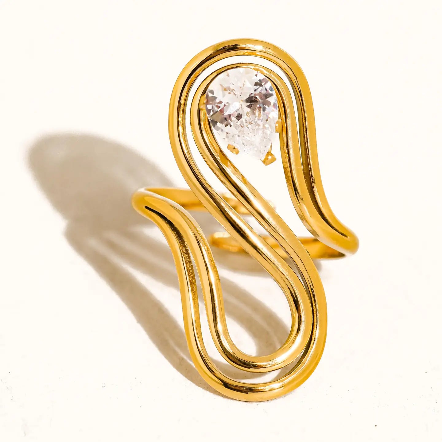 Monarque 18K Gold Non-Tarnish Abstract Oval CZ Ring - Preorder Now