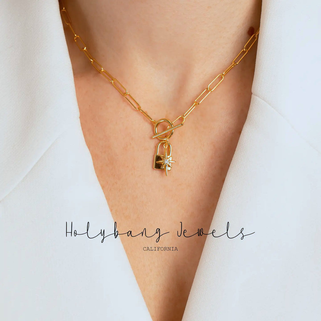 Padlock and Star Charm Choker Toggle Necklace - Preorder Now