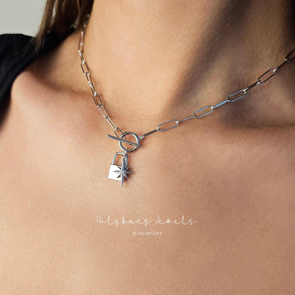 Padlock and Star Charm Choker Toggle Necklace - Preorder Now