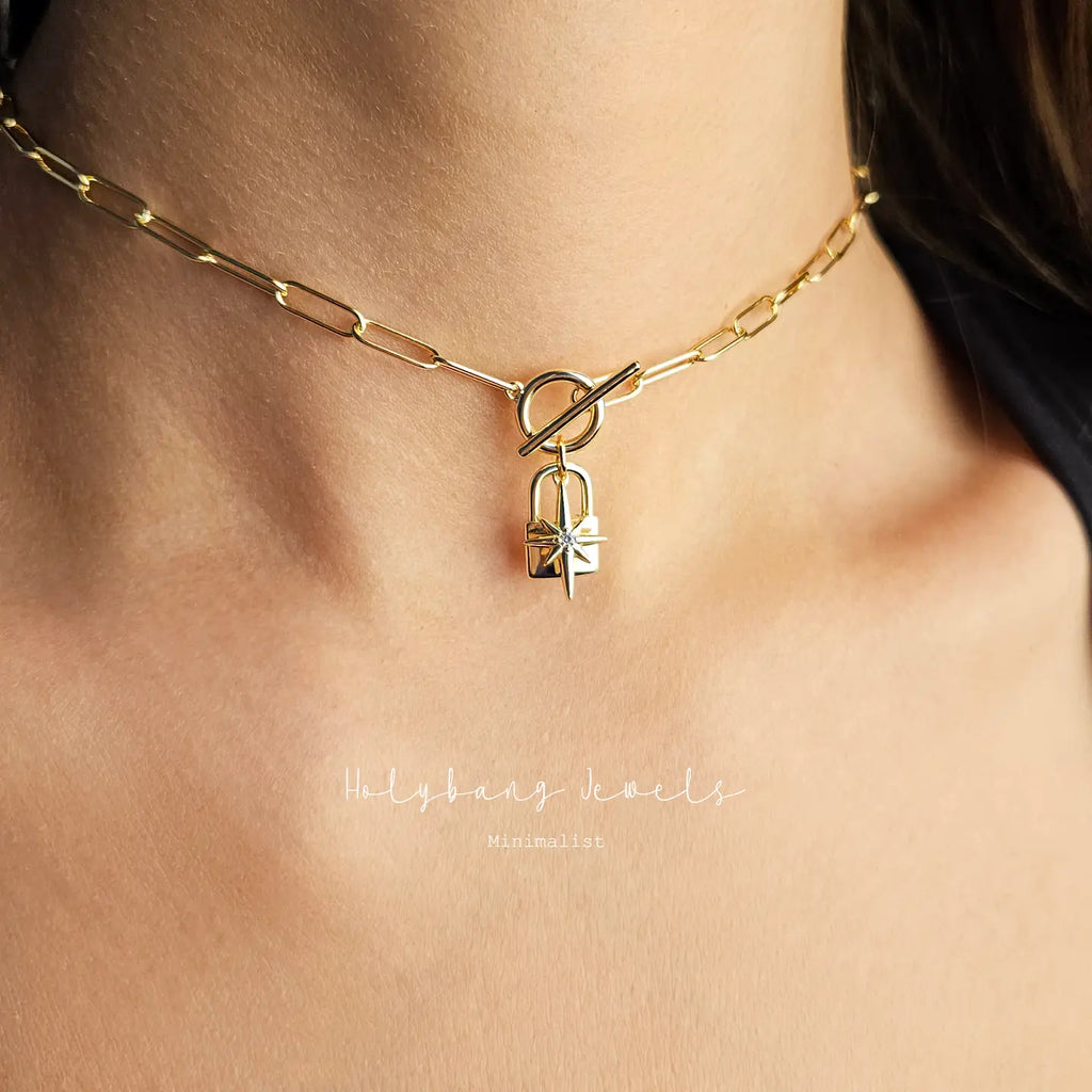 Padlock and Star Charm Choker Toggle Necklace - Preorder Now