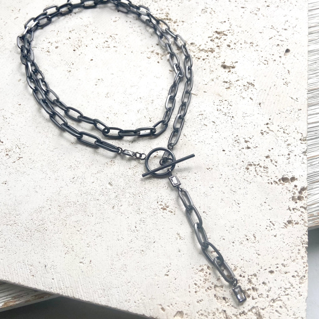 Paperclip Wraparound Statement Necklace Boutique in Black - Preorder Now