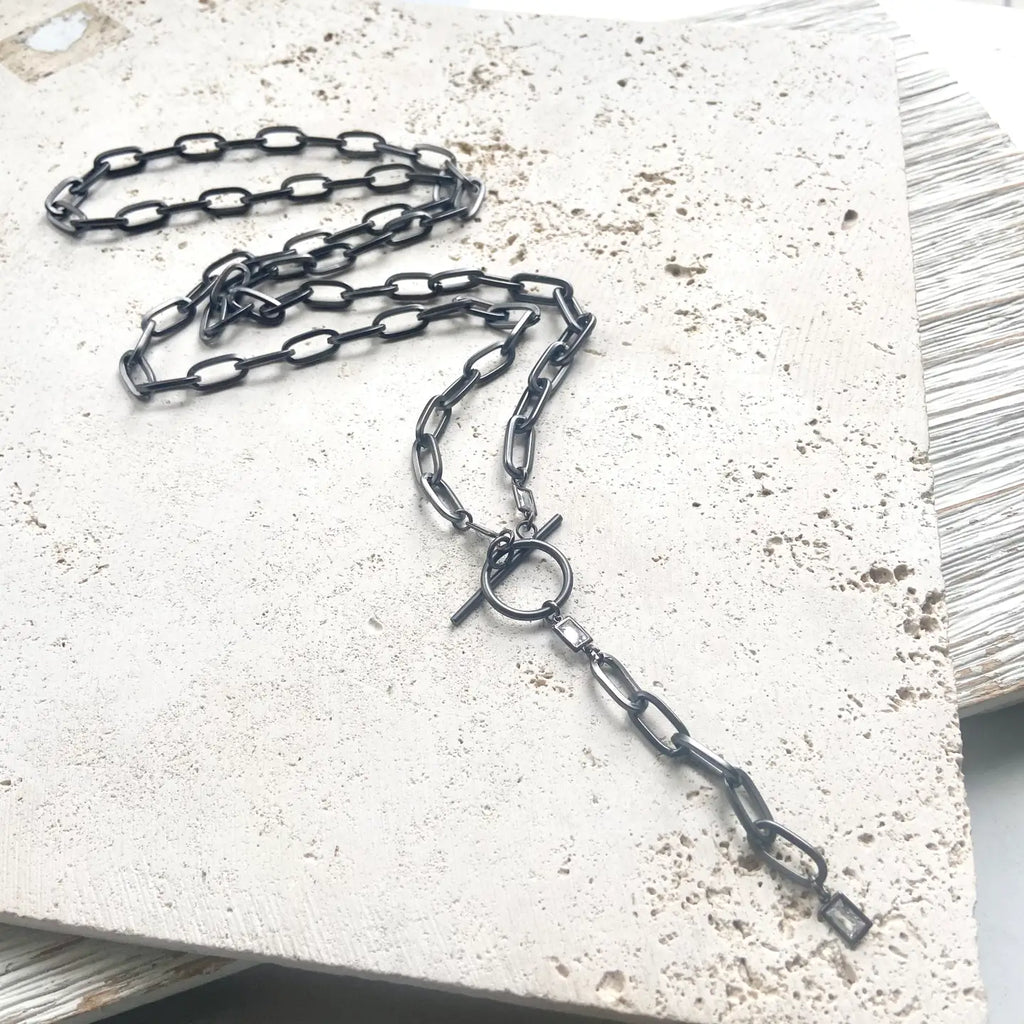 Paperclip Wraparound Statement Necklace Boutique in Black - Preorder Now