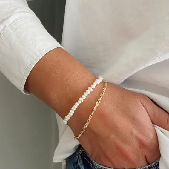 Luna Bloom Dainty Petite Baroque Freshwater Pearl Bracelet - Preorder Now