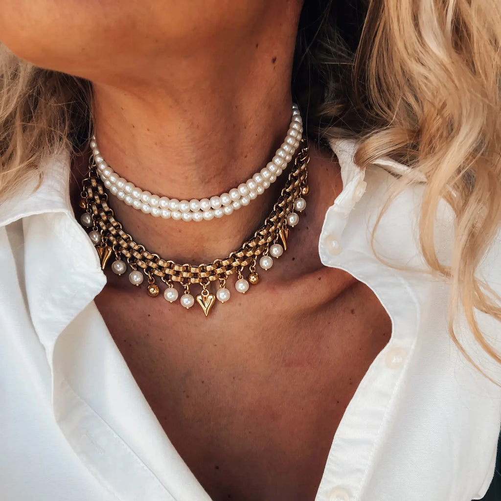 Gold Pearl Chain Necklace and Pearl Choker - Preorder Now