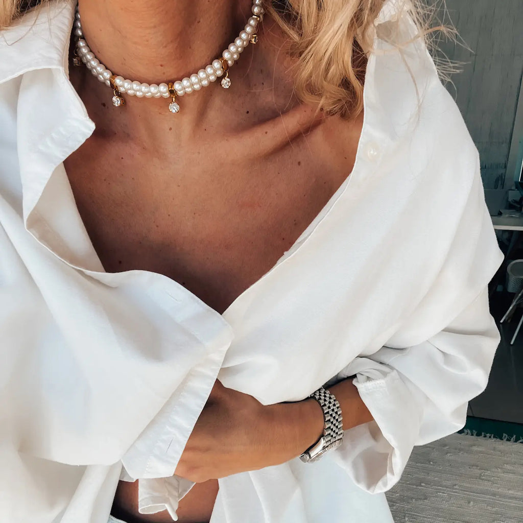 Pearl Choker Necklace with Gold Pendant - Preorder Now