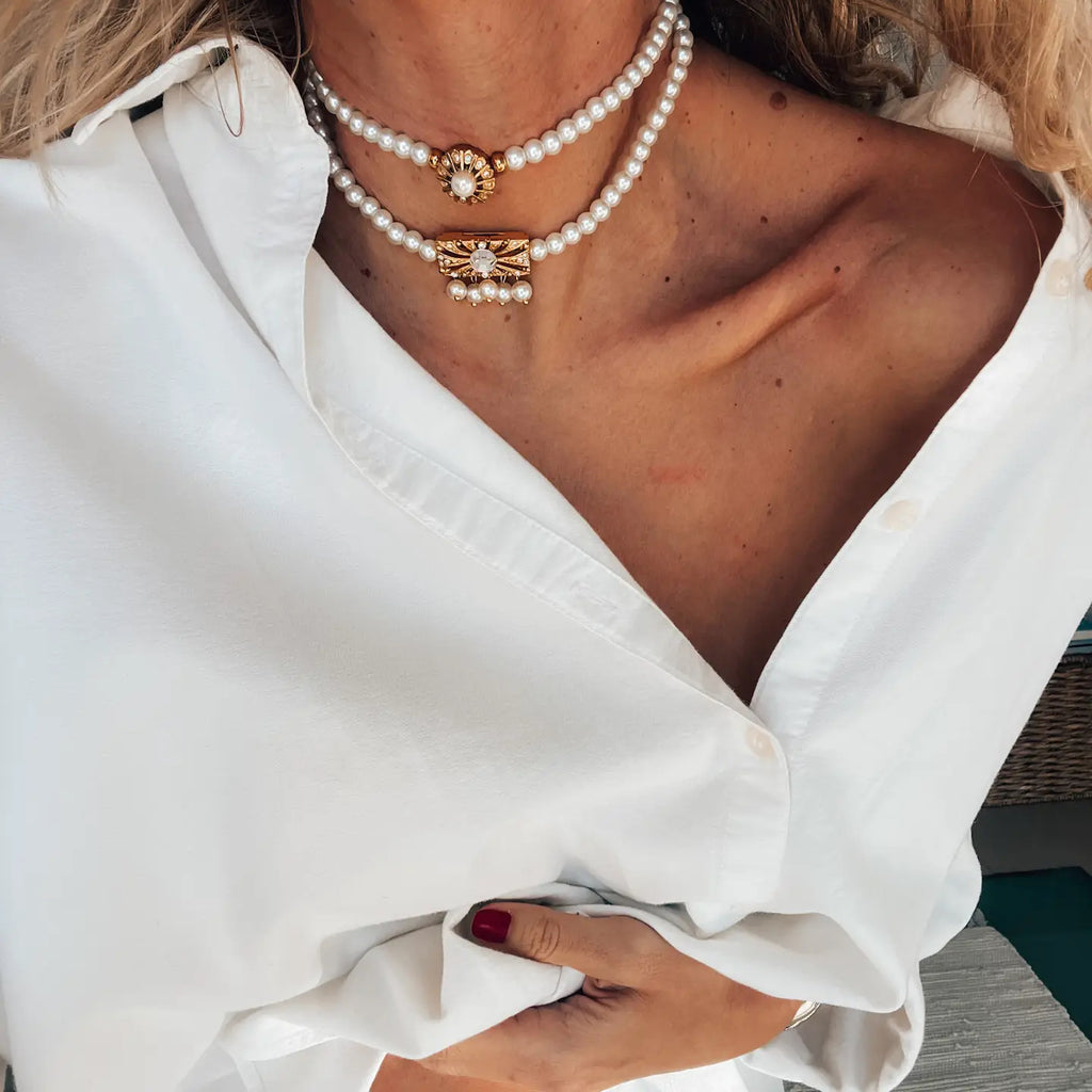 Pearl Choker Necklaces with Gold Pendants - Preorder Now