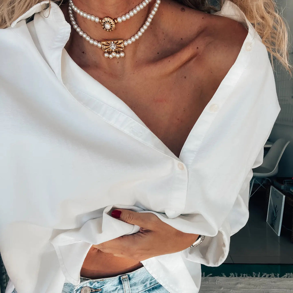 Pearl Choker Necklaces with Gold Pendants - Preorder Now