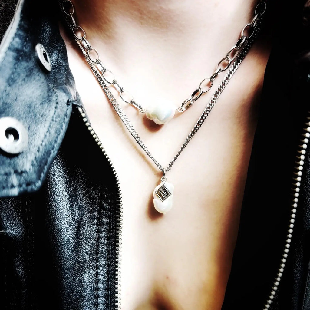 Baroque Pearl Pendant On Stainless Steel Cuban Chain - Preorder Now