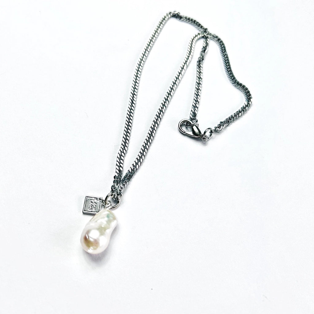 Baroque Pearl Pendant On Stainless Steel Cuban Chain - Preorder Now