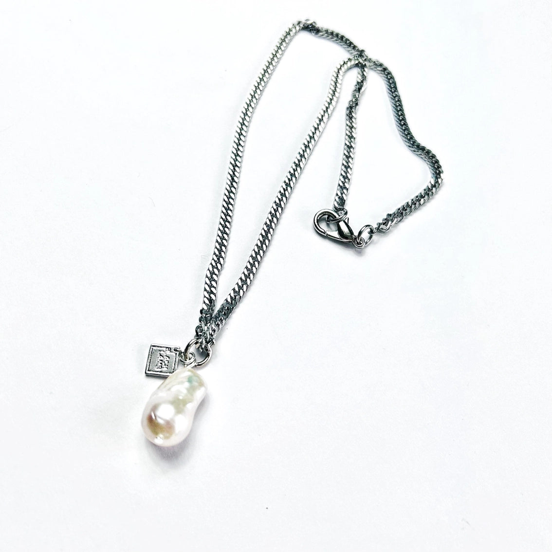 Baroque Pearl Pendant On Stainless Steel Cuban Chain - Preorder Now