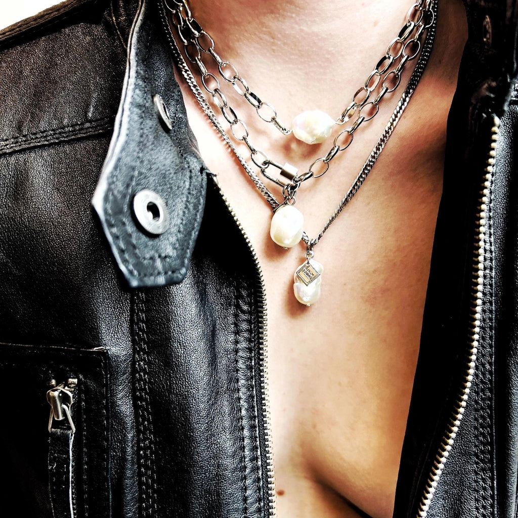 Baroque Pearl Pendant On Stainless Steel Cuban Chain - Preorder Now