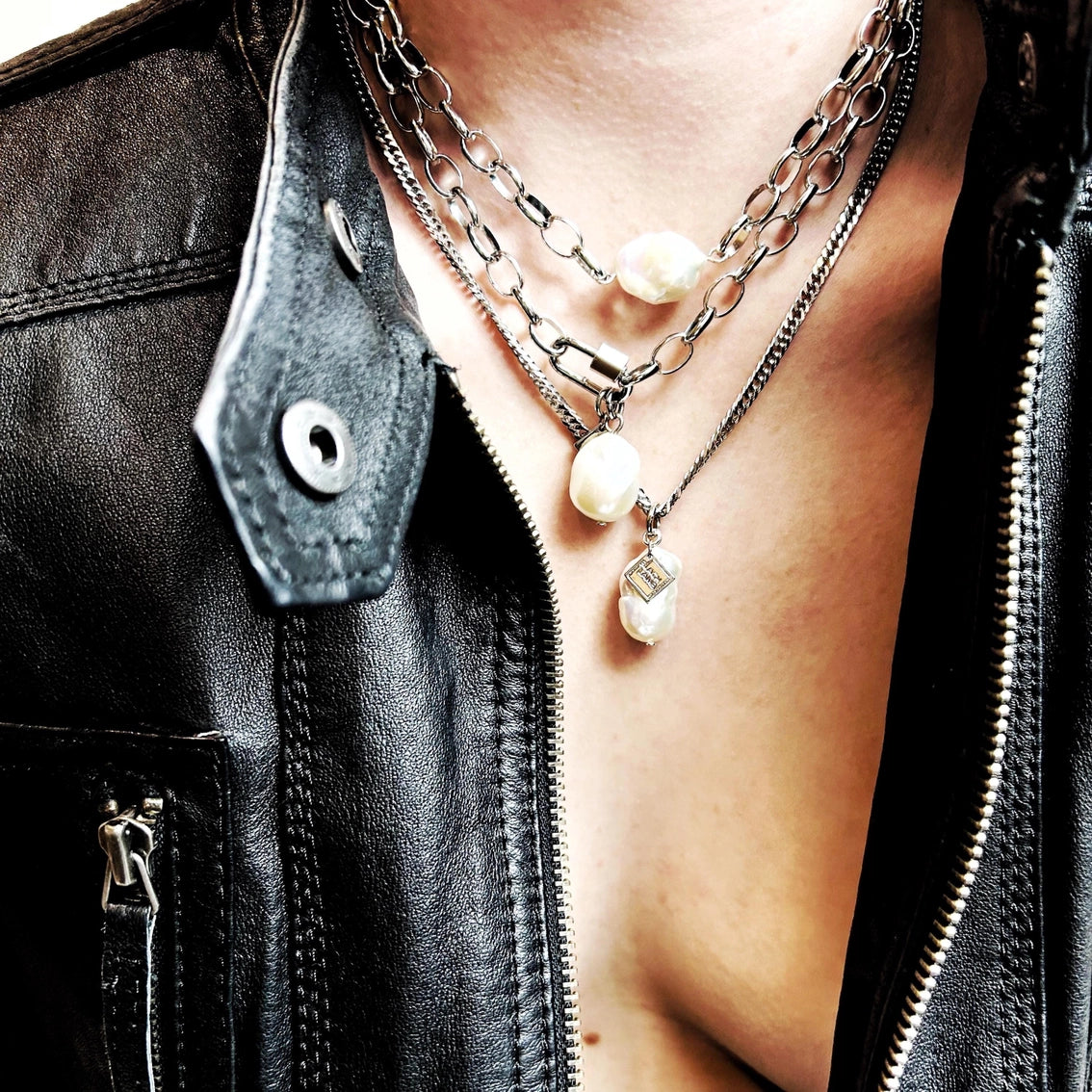 Baroque Pearl Pendant On Stainless Steel Cuban Chain - Preorder Now