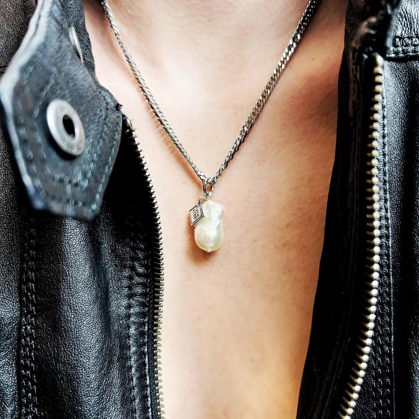 Baroque Pearl Pendant On Stainless Steel Cuban Chain - Preorder Now