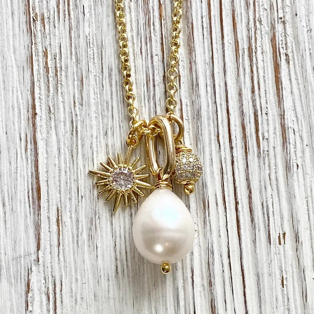 Delicate Pearl, Sun, and Micro Pave Necklace - Preorder Now
