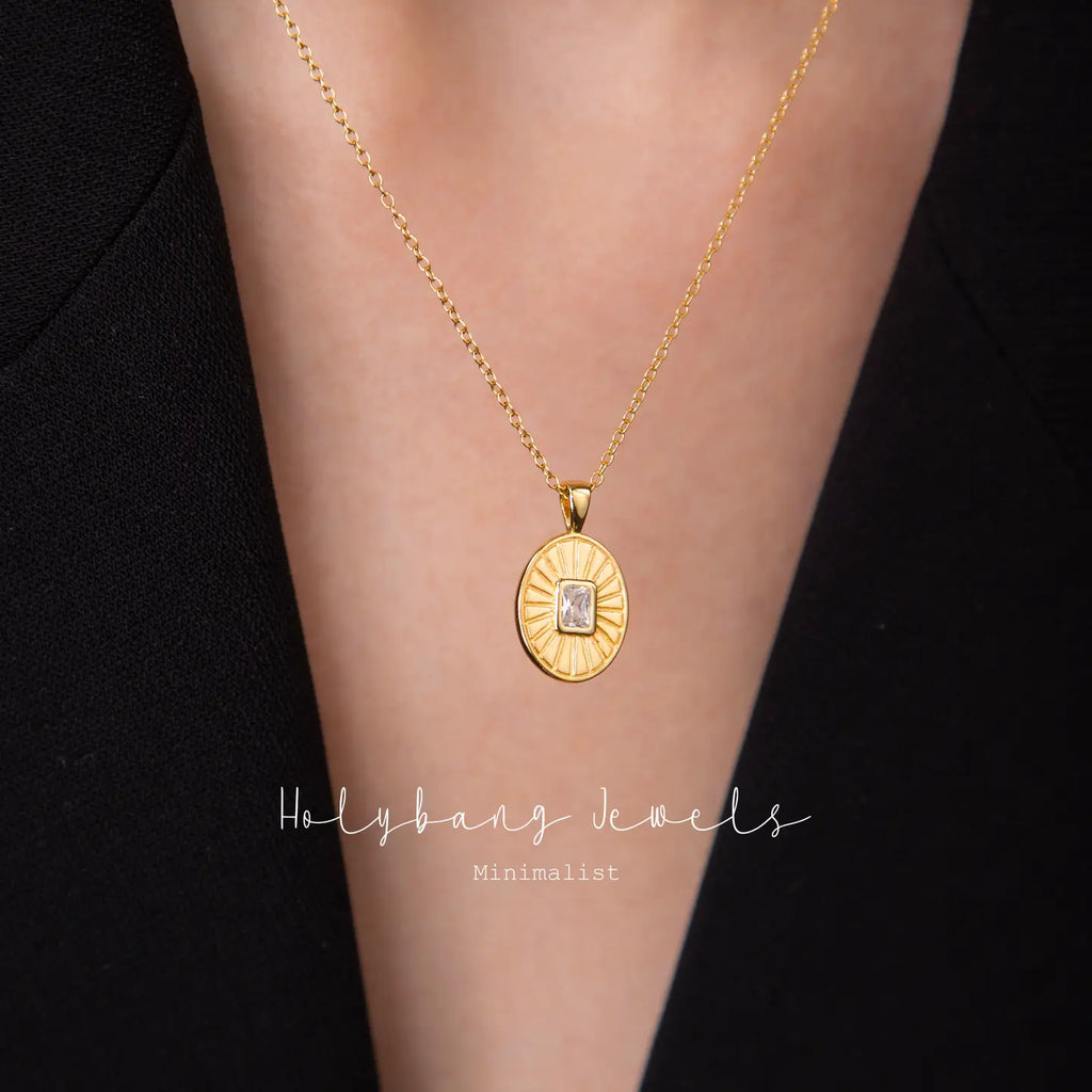 Emerald Cut Crystal Sun Pendant Necklace in Gold - Preorder Now