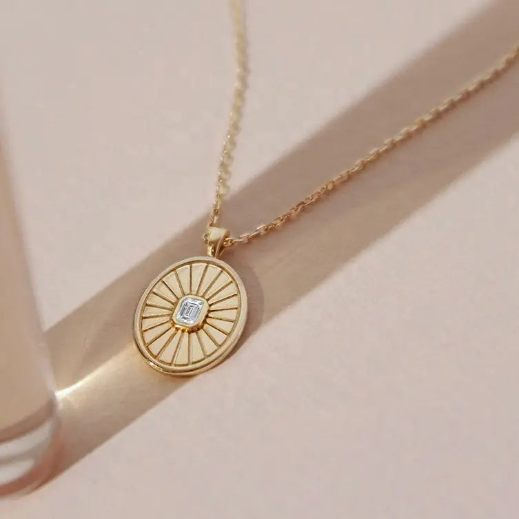 Emerald Cut Crystal Sun Pendant Necklace in Gold - Preorder Now