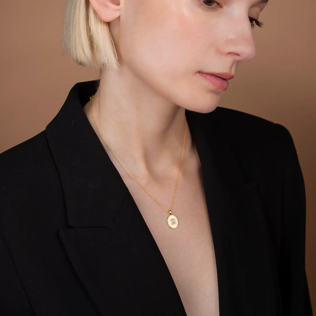 Emerald Cut Crystal Sun Pendant Necklace in Gold - Preorder Now