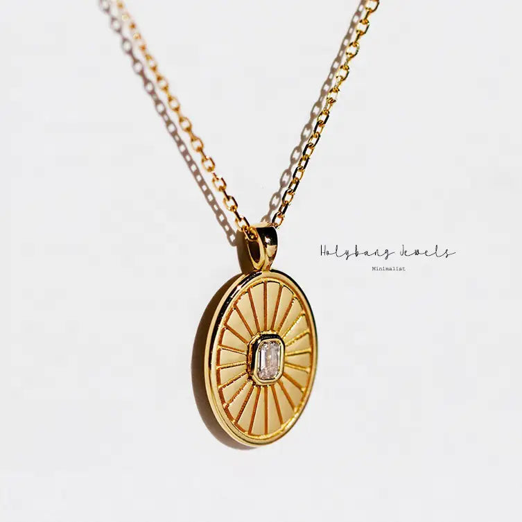 Emerald Cut Crystal Sun Pendant Necklace in Gold - Preorder Now