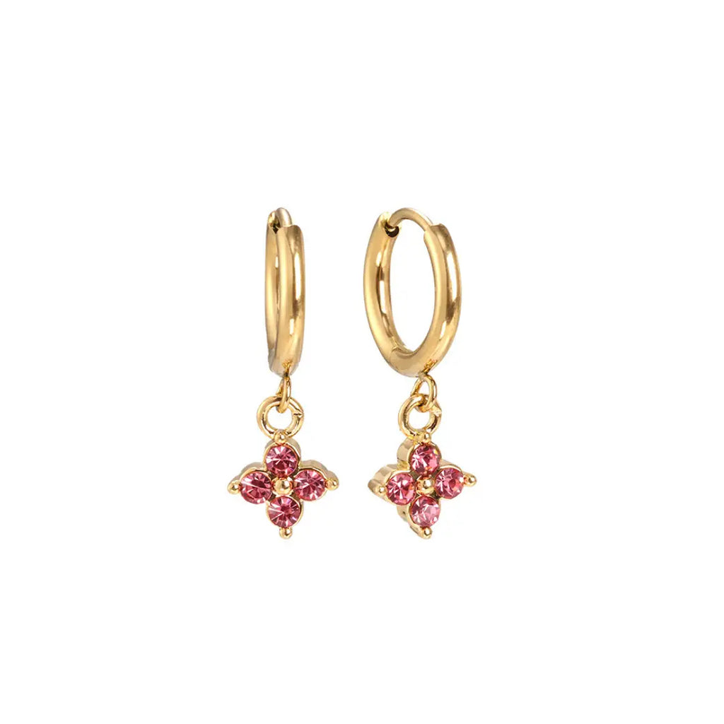 Primrose Pink Flower Drop Huggie Earrings in Gold - Preorder Now