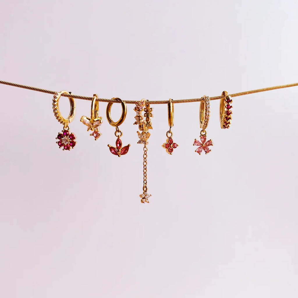 Primrose Pink Flower Drop Huggie Earrings in Gold - Preorder Now