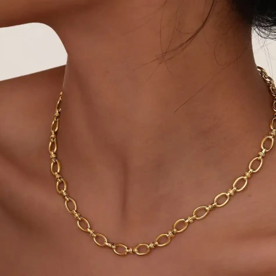 Rio Knuckle Link Steel Necklace 14K Gold Waterproof - Preorder Now