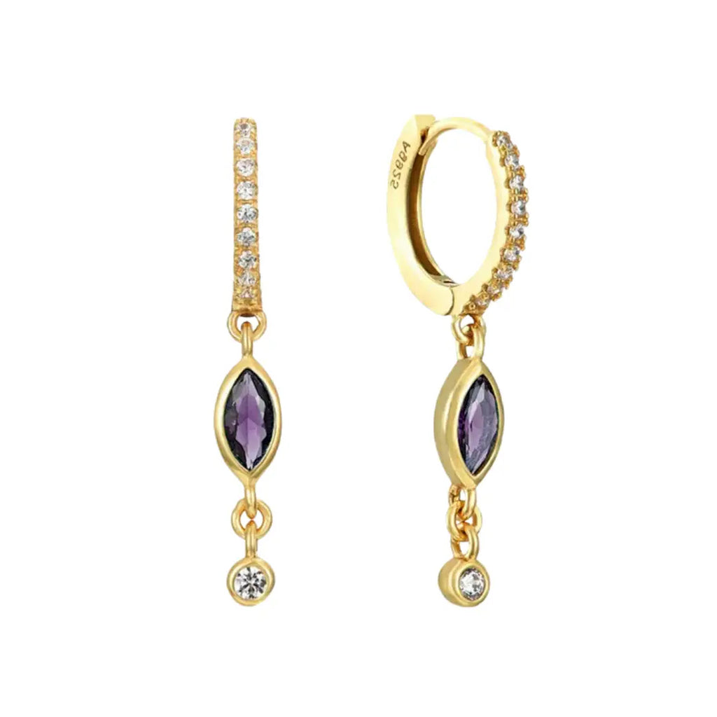 Isolde Purple Drop Sparkle Earrings in Gold - Preorder Now