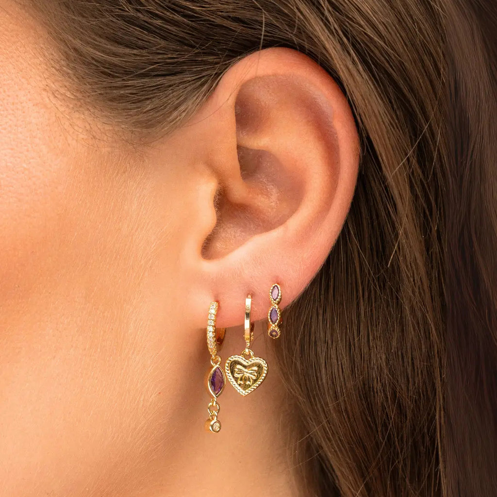 Isolde Purple Drop Sparkle Earrings in Gold - Preorder Now