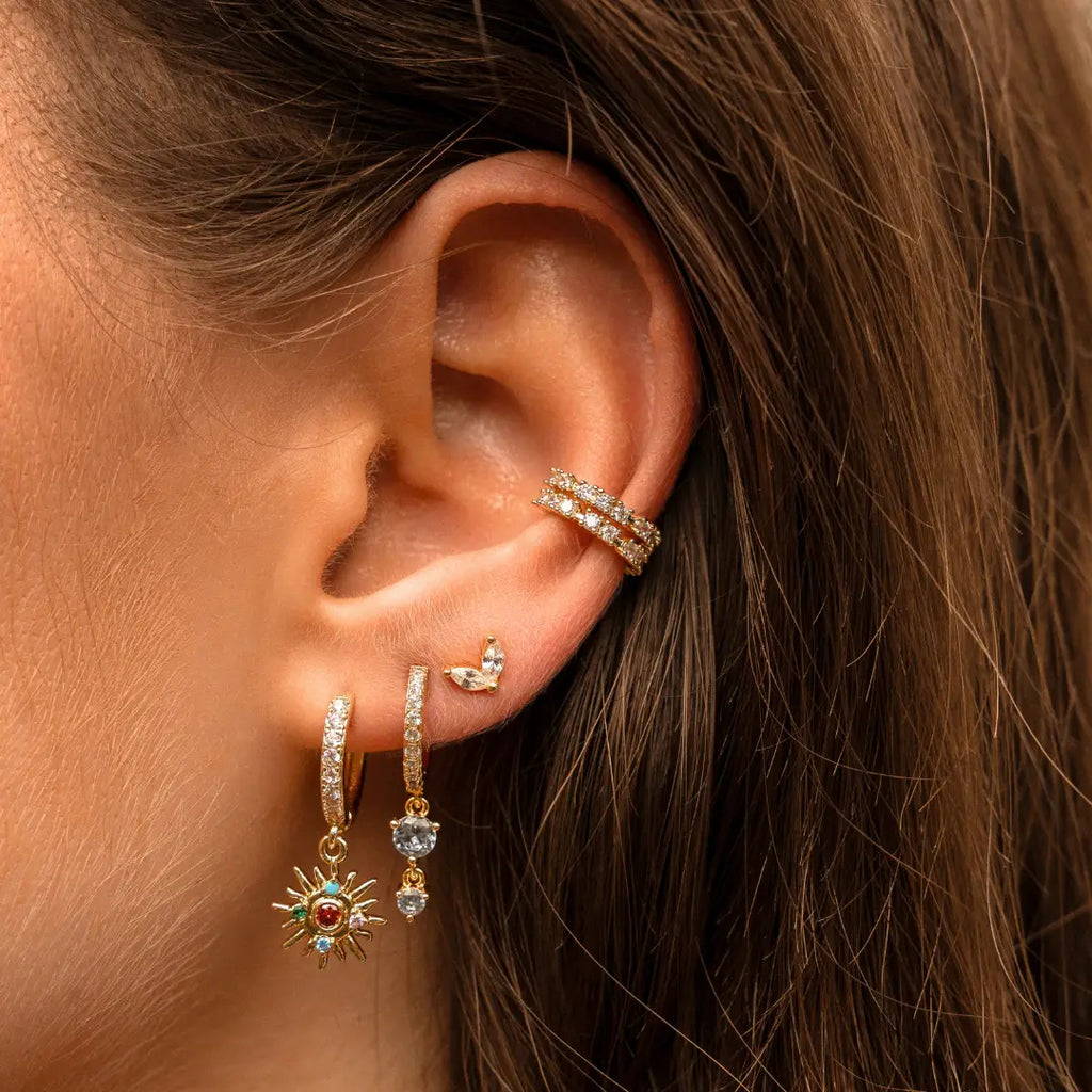 Multi-Coloured Sunburst Drop Huggie Aleida Earrings - Preorder Now