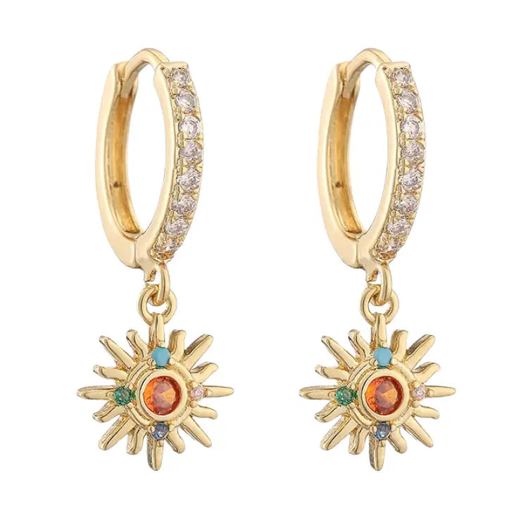 Multi-Coloured Sunburst Drop Huggie Aleida Earrings - Preorder Now
