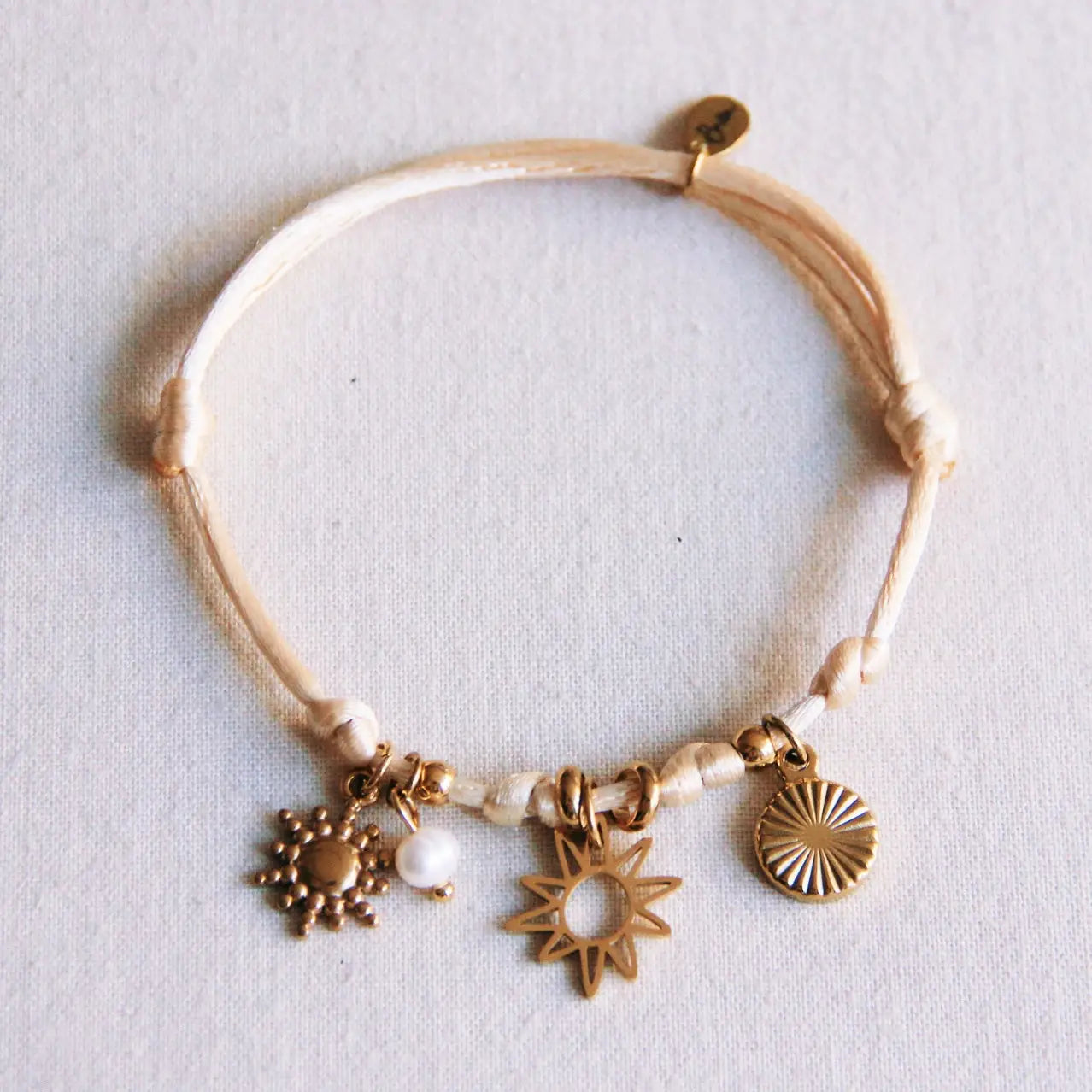Satin Charm Bracelet with Sun and Mini Pearl - Preorder Now
