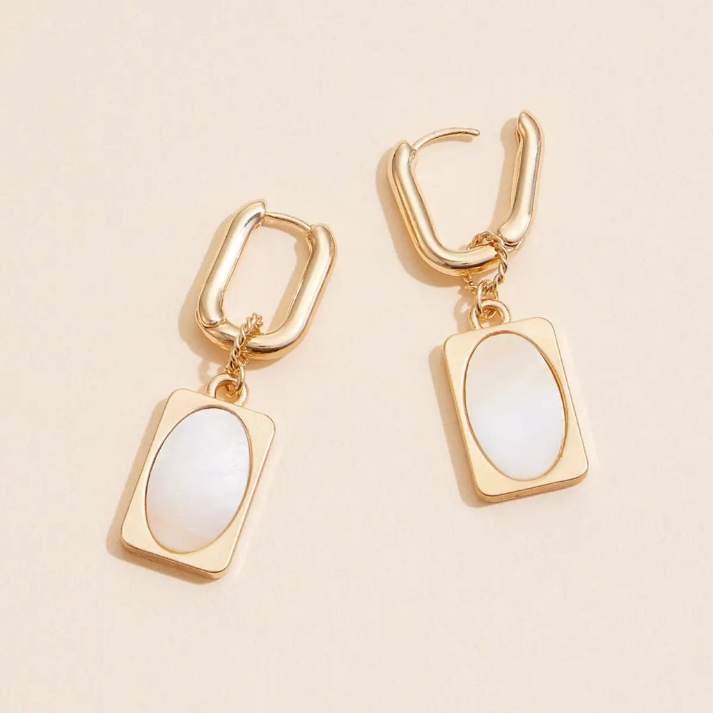 Elegant Shell Rectangle Drop Charm Earrings  in Gold - Preorder Now