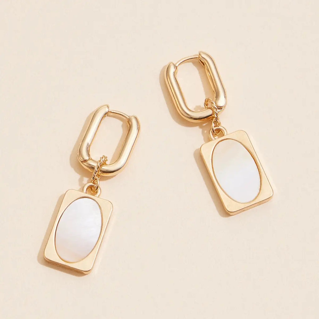 Elegant Shell Rectangle Drop Charm Earrings  in Gold - Preorder Now