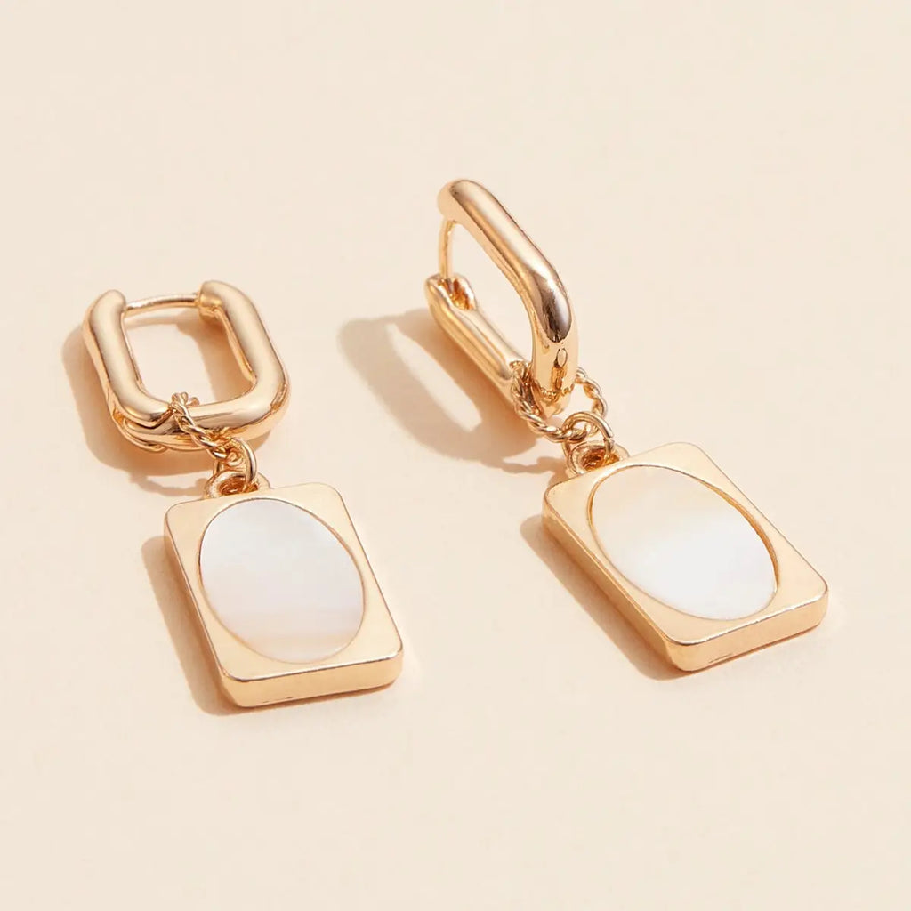 Elegant Shell Rectangle Drop Charm Earrings  in Gold - Preorder Now
