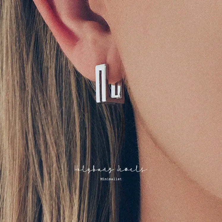 Minimalist Rectangle Hoops in Gold and Silver - Preorder Now
