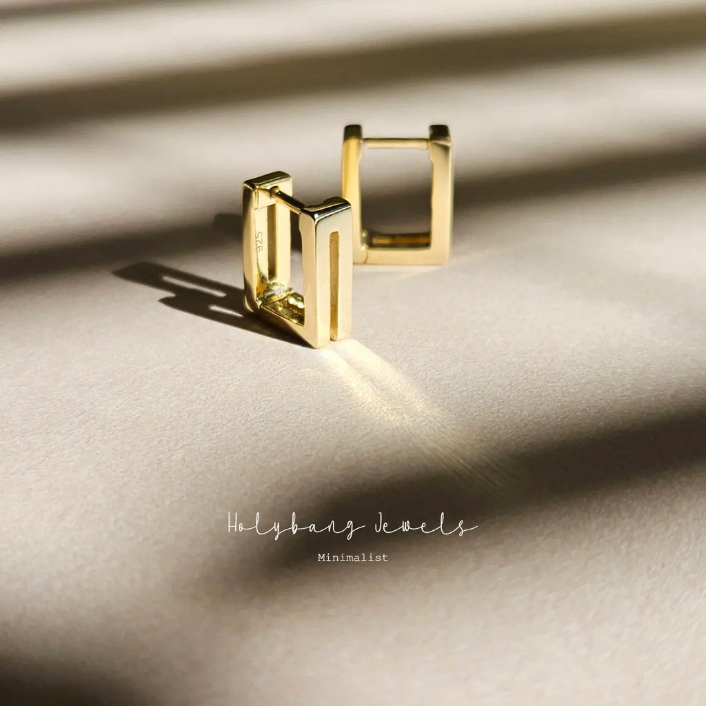 Minimalist Rectangle Hoops in Gold and Silver - Preorder Now