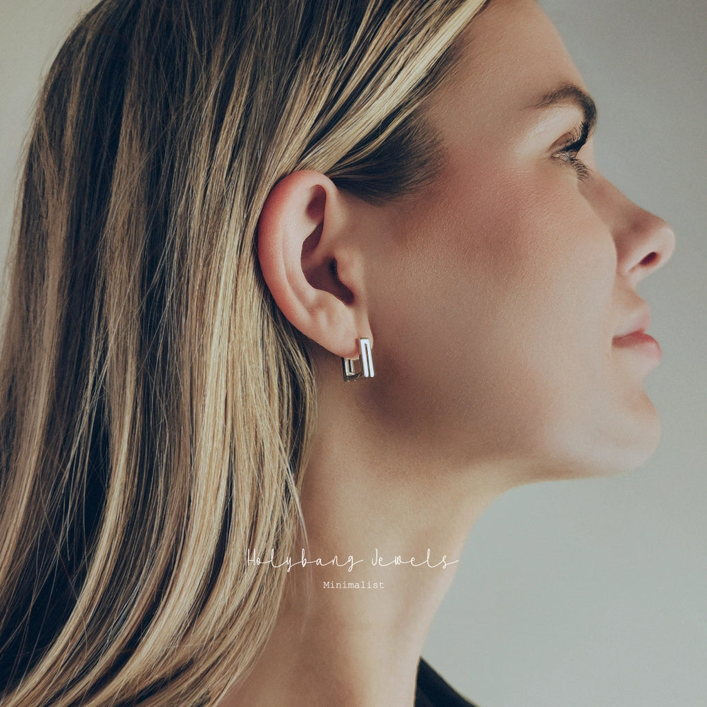 Minimalist Rectangle Hoops in Gold and Silver - Preorder Now