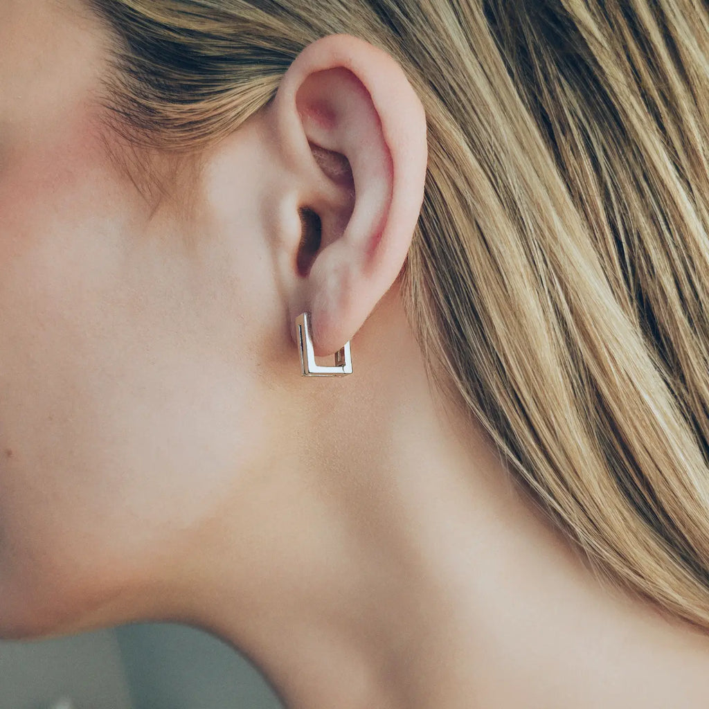 Minimalist Rectangle Hoops in Gold and Silver - Preorder Now