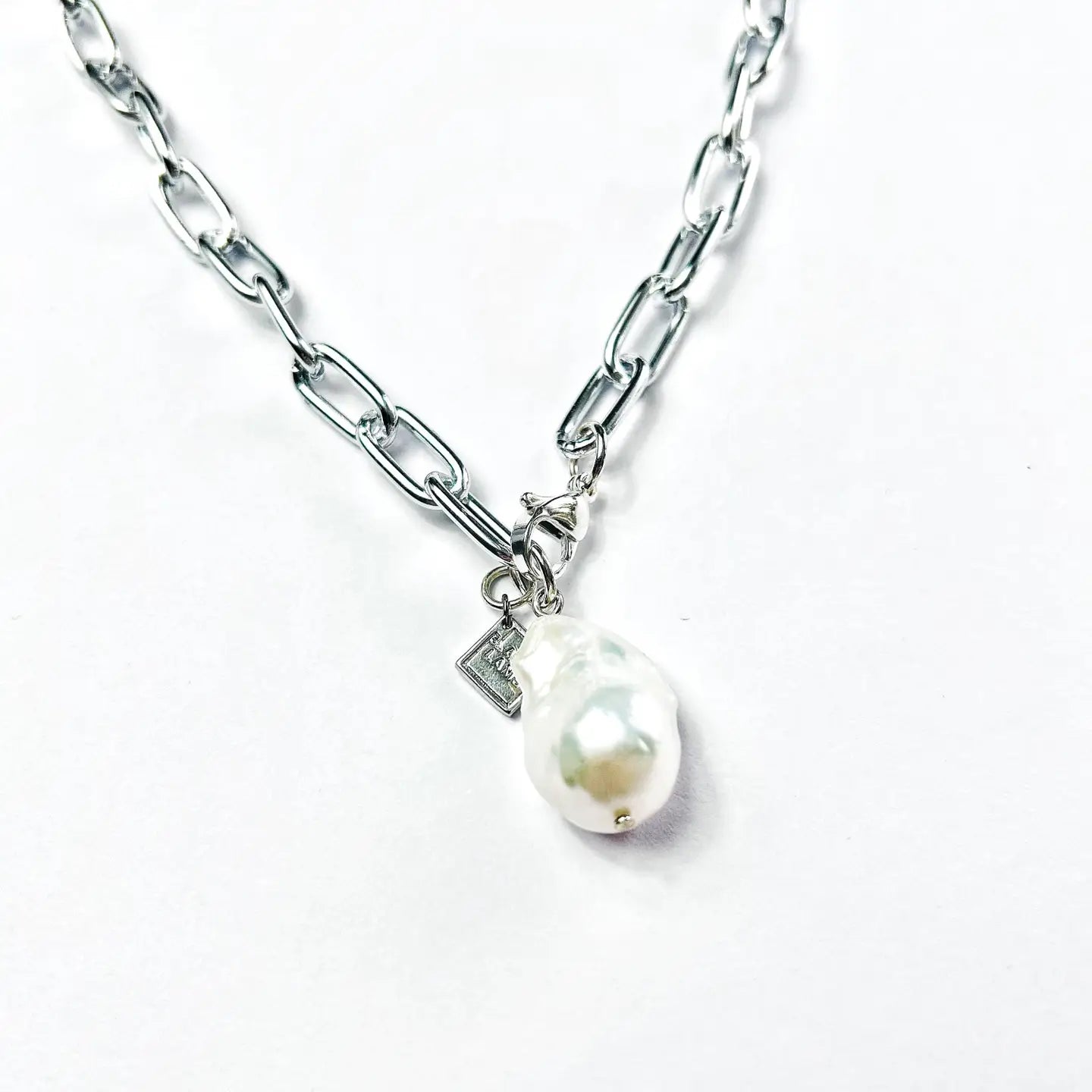 Baroque Pearl Silver Stainless Steel Chain Necklace - Preorder Now