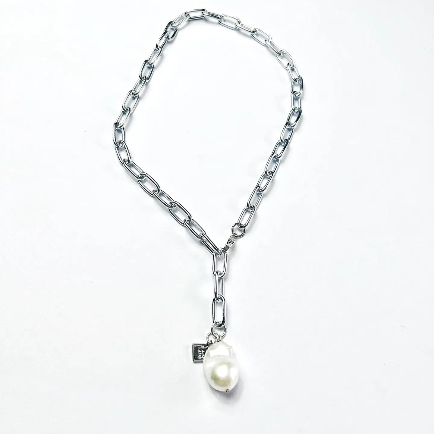 Baroque Pearl Silver Stainless Steel Chain Necklace - Preorder Now