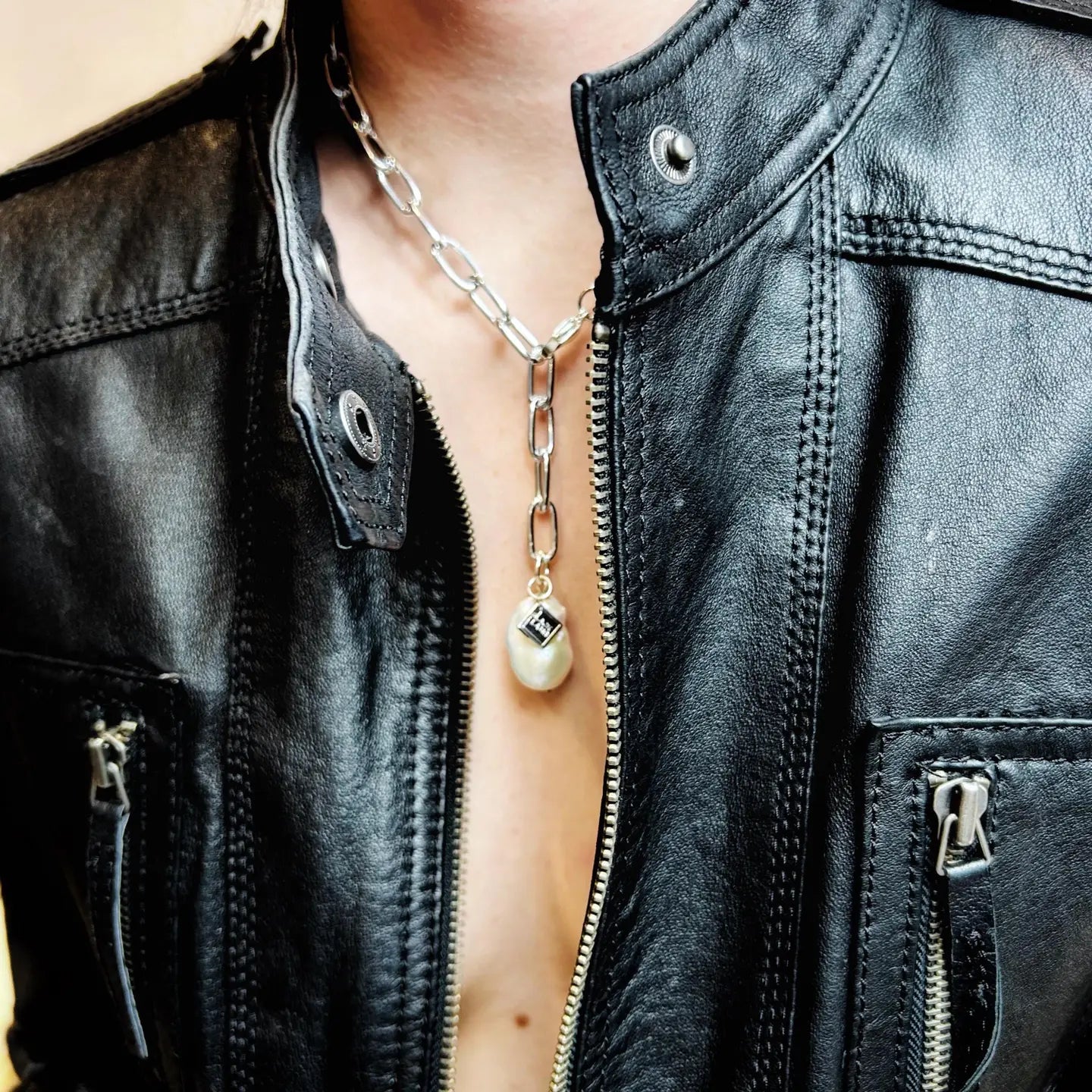 Baroque Pearl Silver Stainless Steel Chain Necklace - Preorder Now