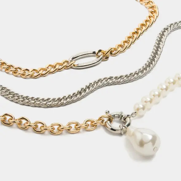 Triple Stack PVD Necklaces with 3 Chains and Carabiner Pearl - Preorder Now