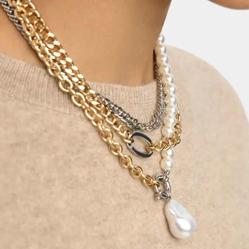 Triple Stack PVD Necklaces with 3 Chains and Carabiner Pearl - Preorder Now