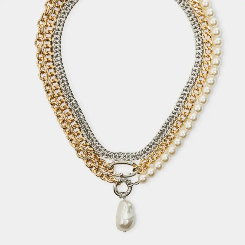 Triple Stack PVD Necklaces with 3 Chains and Carabiner Pearl - Preorder Now